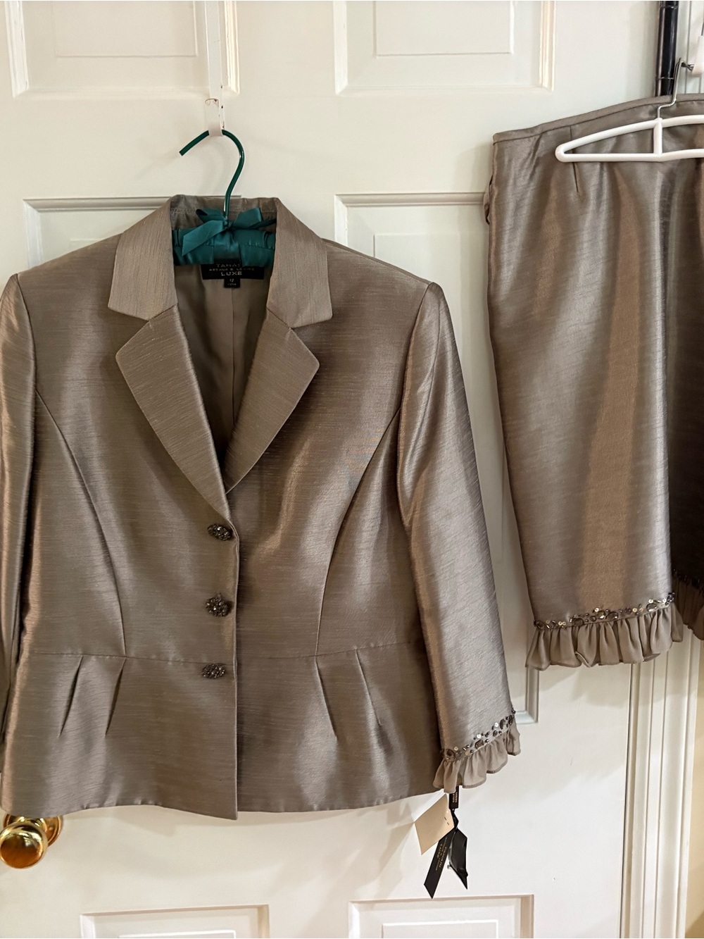 Tahari ASL Metallic Taupe Tailored Blazer & Skirt